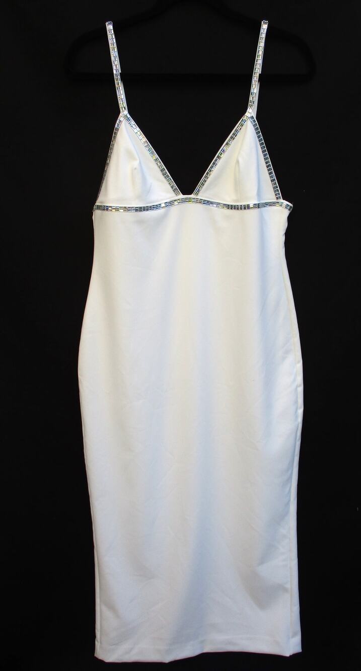 Nwt ZARA White Jewel Rhinestone Spaghetti Strap Pencil Cut Midi Dress Size S